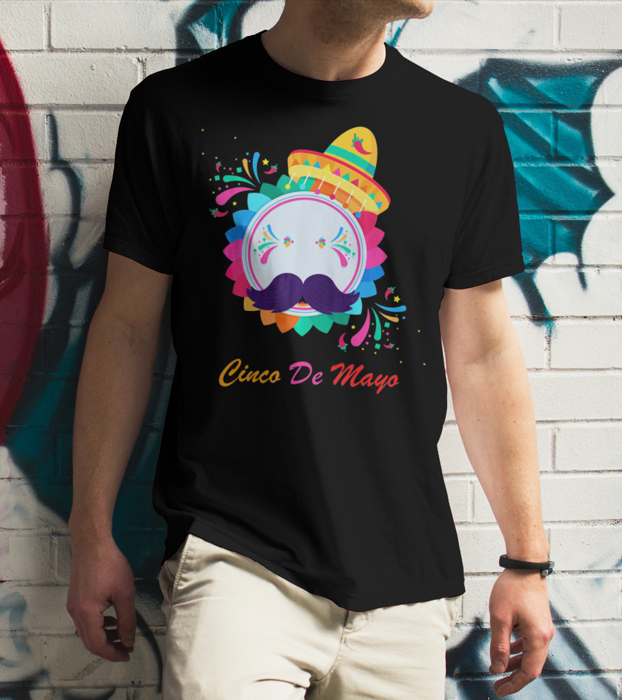 Cinco De Mayo Colorful Sombrero Mustache T-Shirt