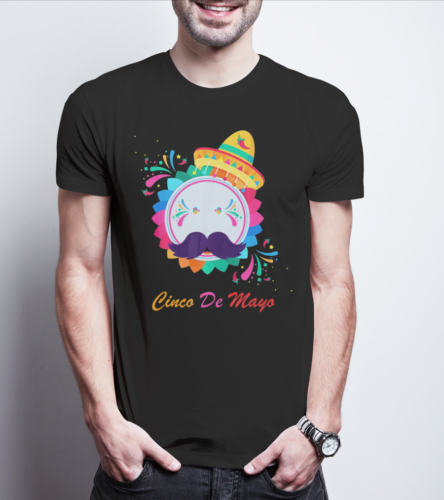 Cinco De Mayo Colorful Sombrero Mustache T-Shirt