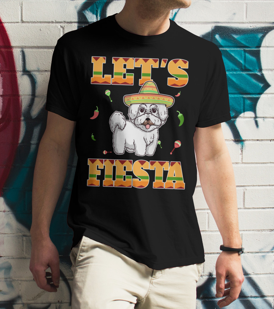 Let's Fiesta Bichon Frise Dog Cinco De Mayo Sombrero Peppers Maracas T-Shirt