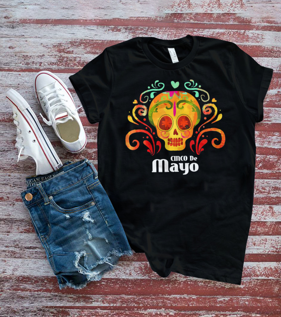Cinco De Mayo Colorful Skull Vibrant T-Shirt