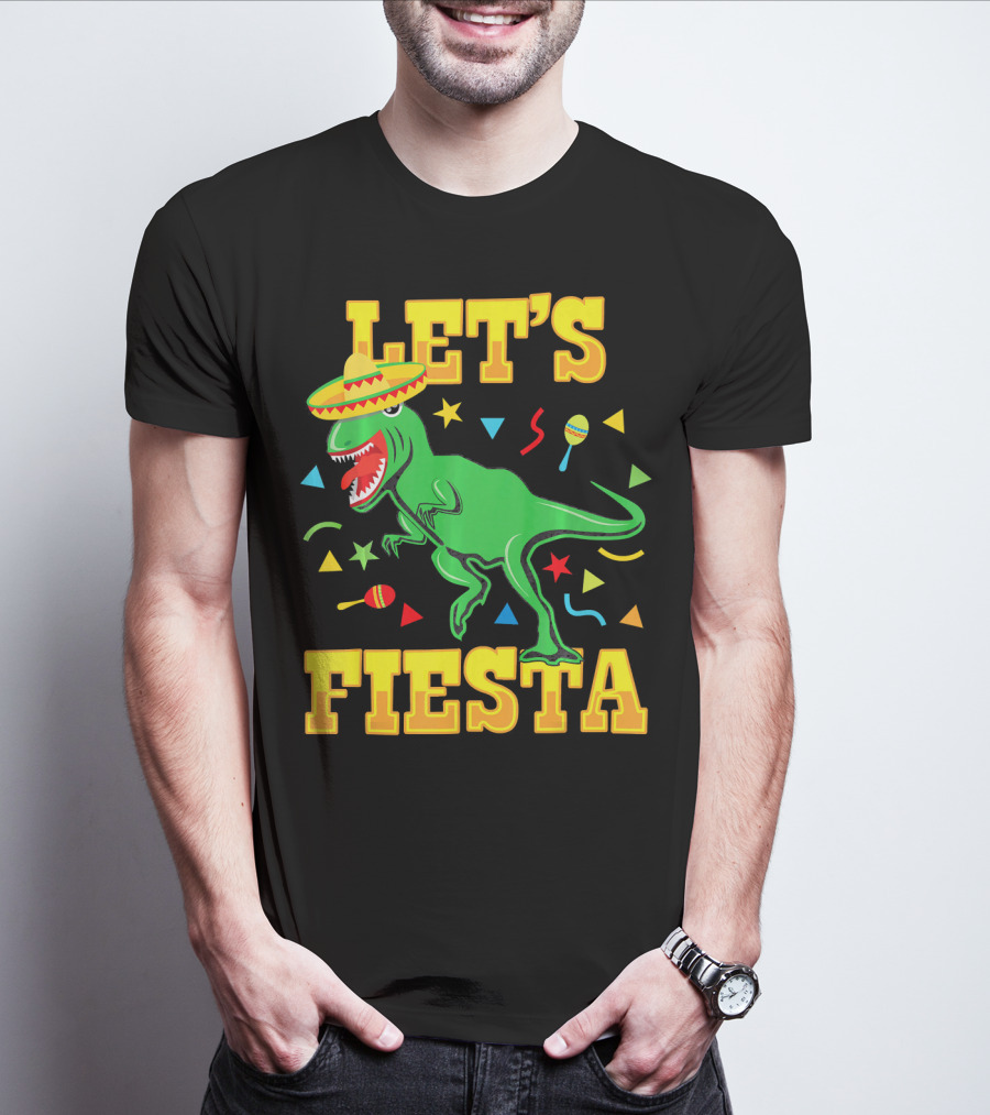 Tyrannosaurus Dinosaur Let's Fiesta Cinco De Mayo Sombrero Maracas T-Shirt