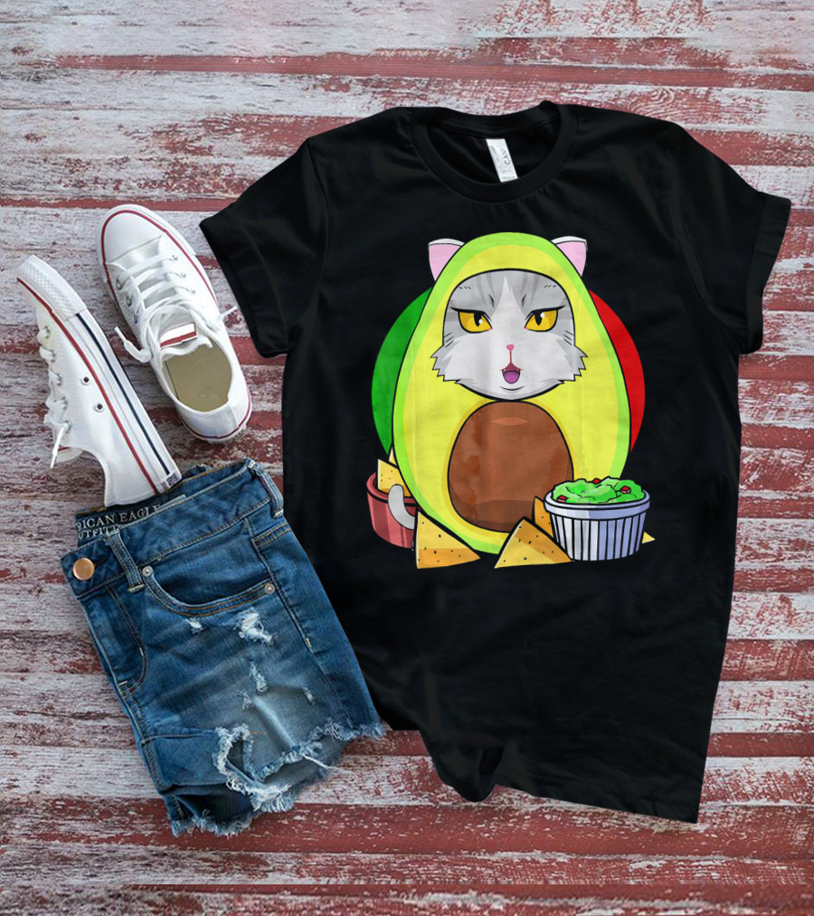 Cinco De Mayo Avogato Cat Avocado With Chips And Guacamole T-Shirt
