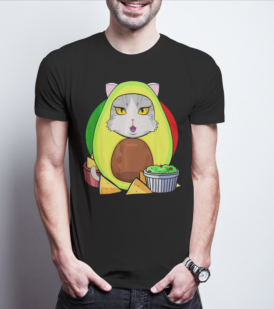 Cinco De Mayo Avogato Cat Avocado With Chips And Guacamole T-Shirt