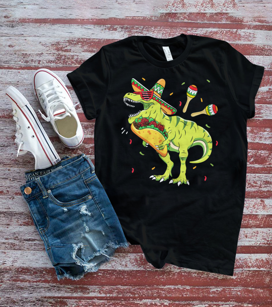 Cinco De Mayo T Rex With Sombrero Maracas And Taco T-Shirt