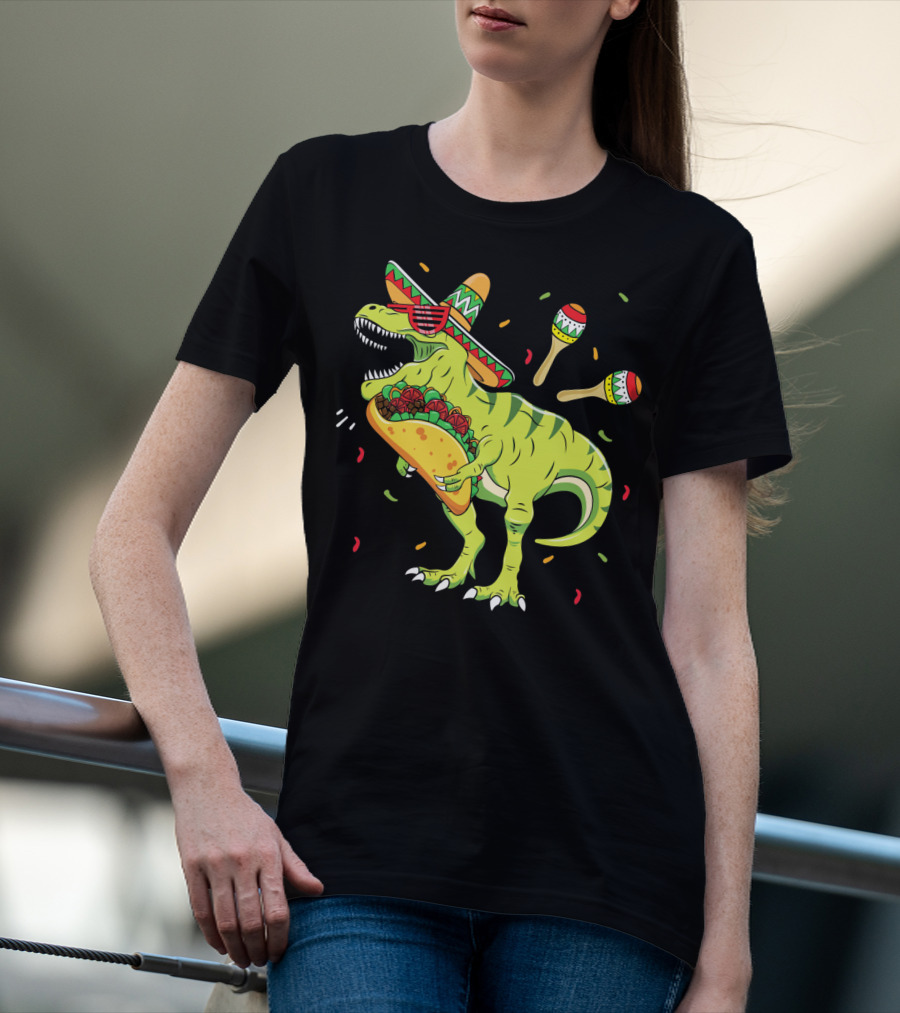 Cinco De Mayo T Rex With Sombrero Maracas And Taco T-Shirt