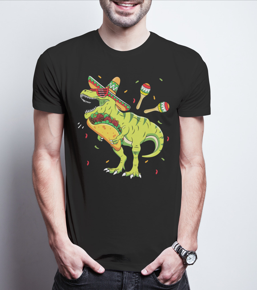 Cinco De Mayo T Rex With Sombrero Maracas And Taco T-Shirt