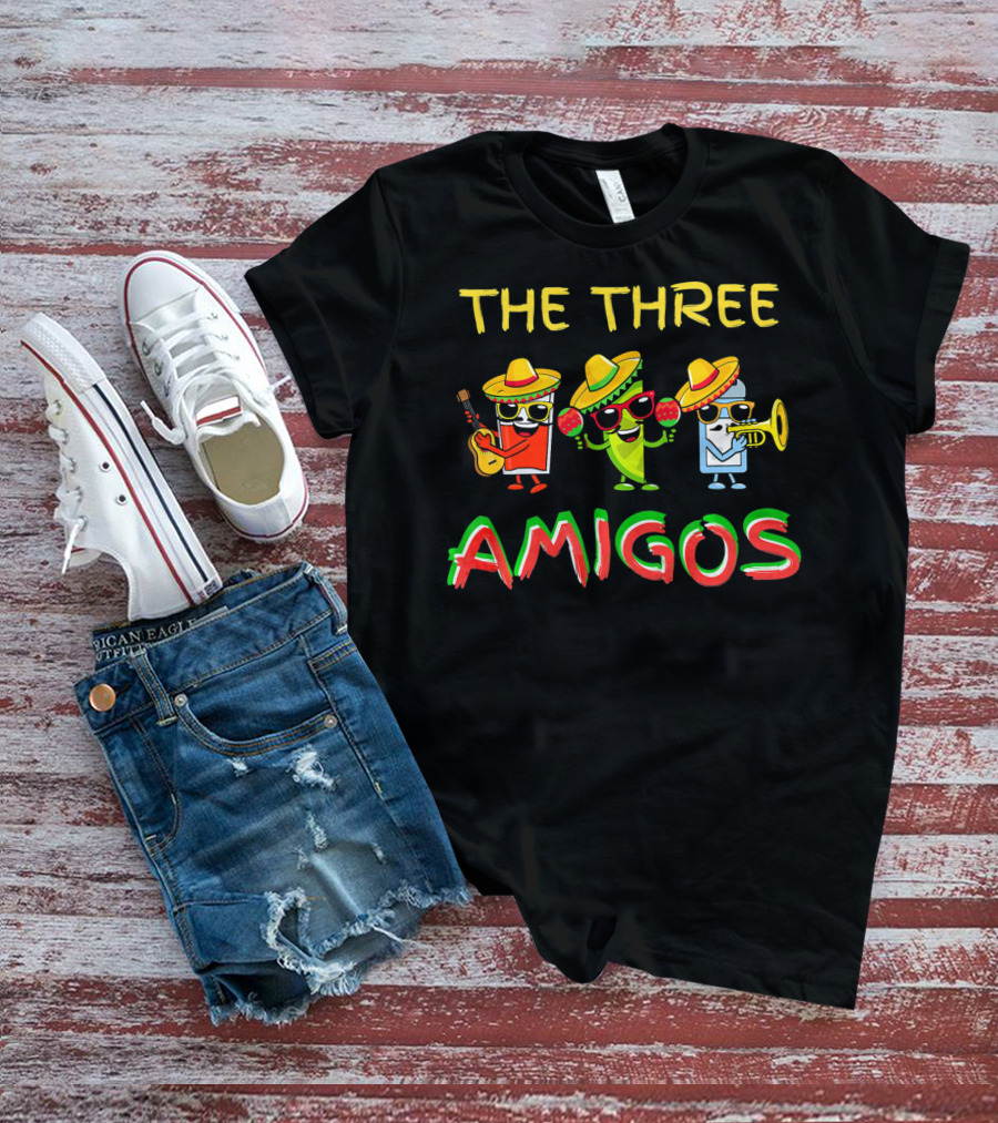 Funny Fiesta Cinco De Mayo The Three Amigos Sombrero Instruments T-Shirt