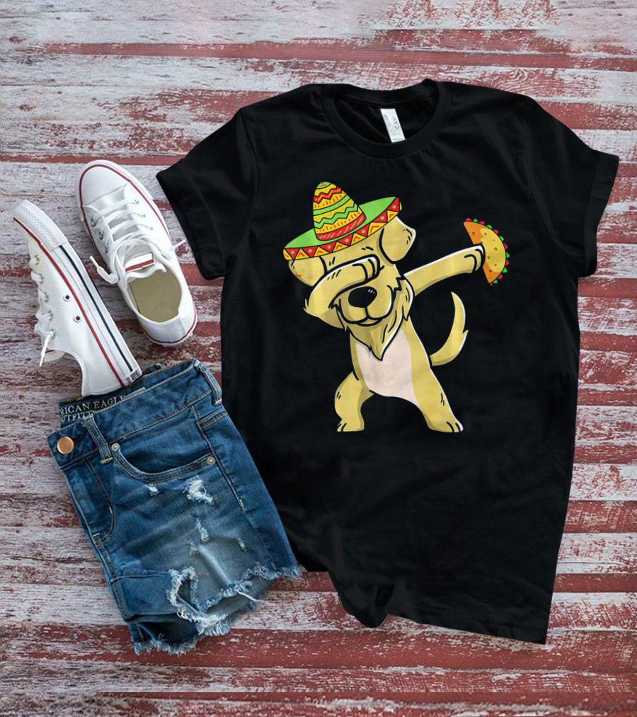 Golden Retriever Dabbing With Sombrero And Taco T-Shirt