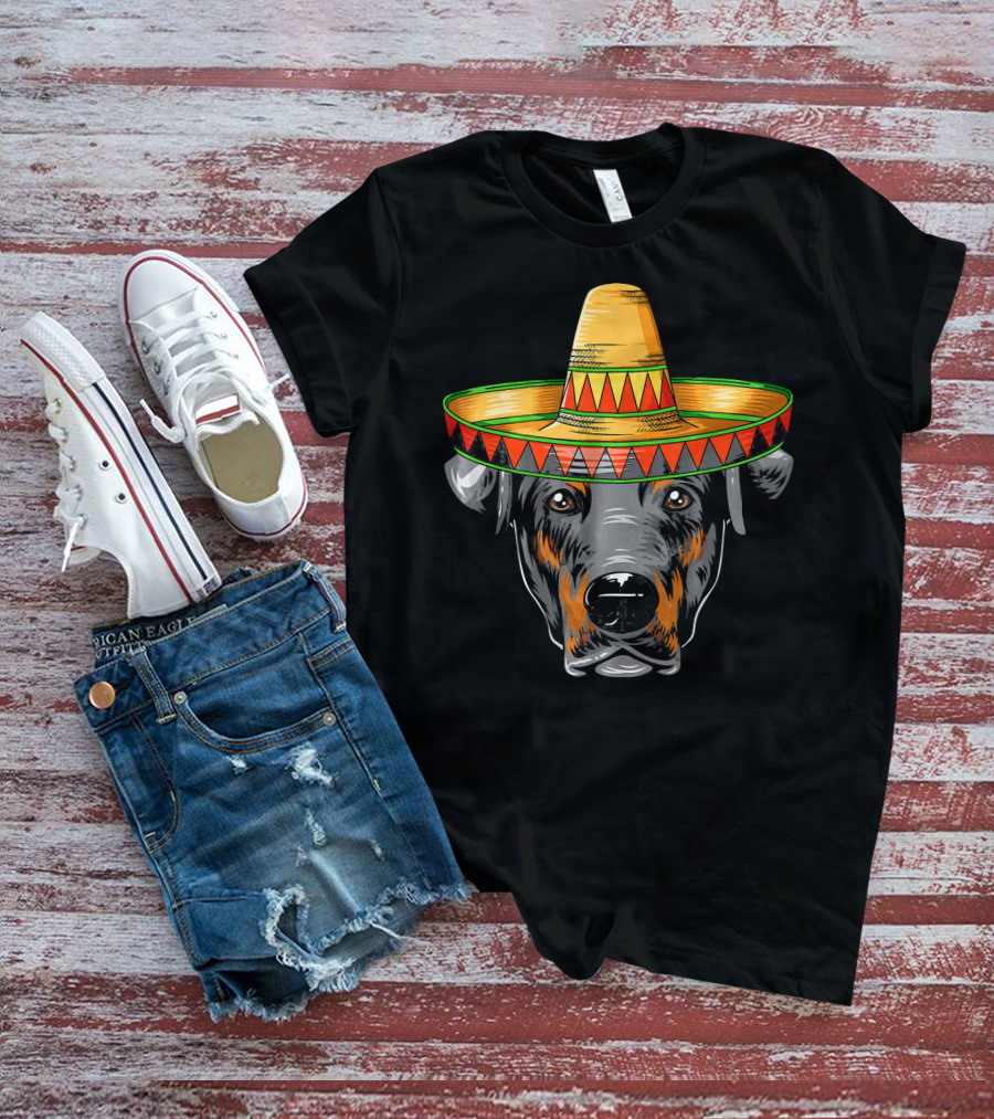 Cinco De Mayo Doberman Wearing Mexican Sombrero T-Shirt