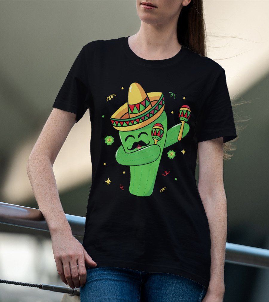 Cinco De Mayo Cactus Dabbing With Sombrero And Maracas T-Shirt