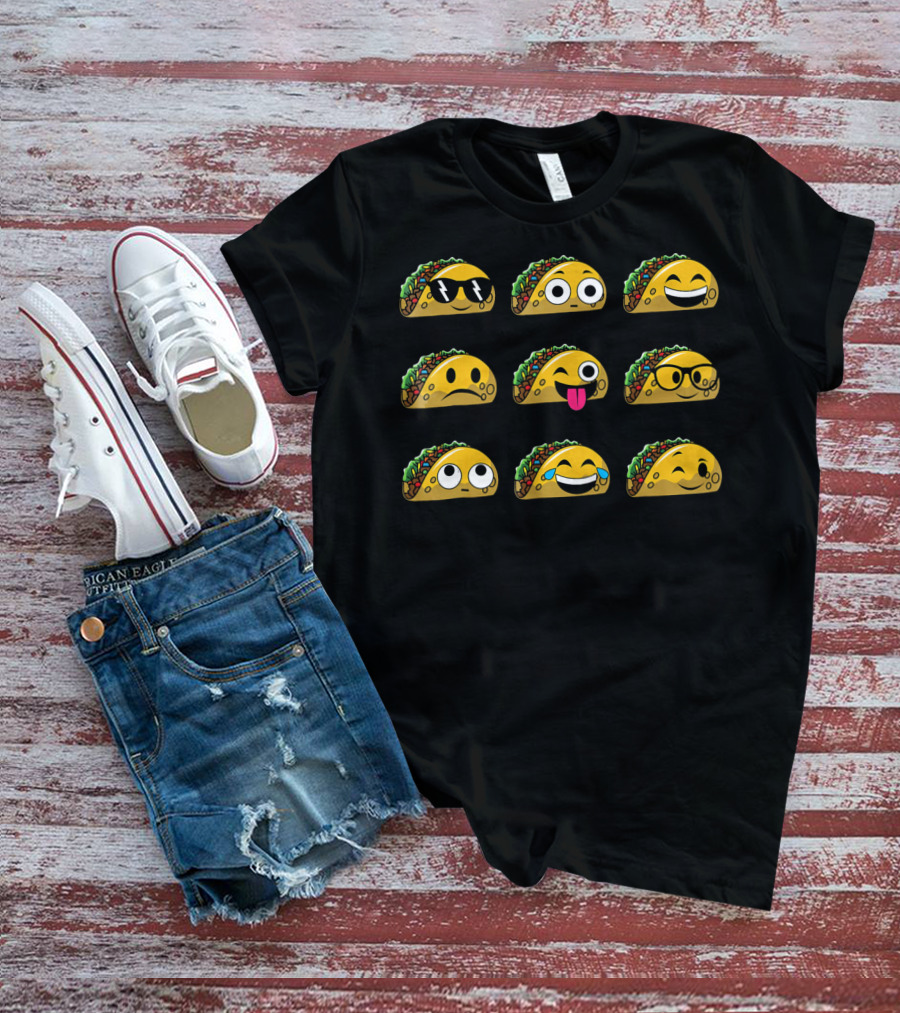Funny Tacos Emojis Halloween Costume Faces Sunglasses Tongue Tears T-Shirt