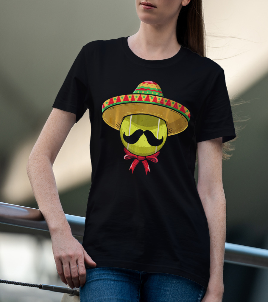 Cinco De Mayo Tennis Sombrero With Mustache And Bow Tie T-Shirt