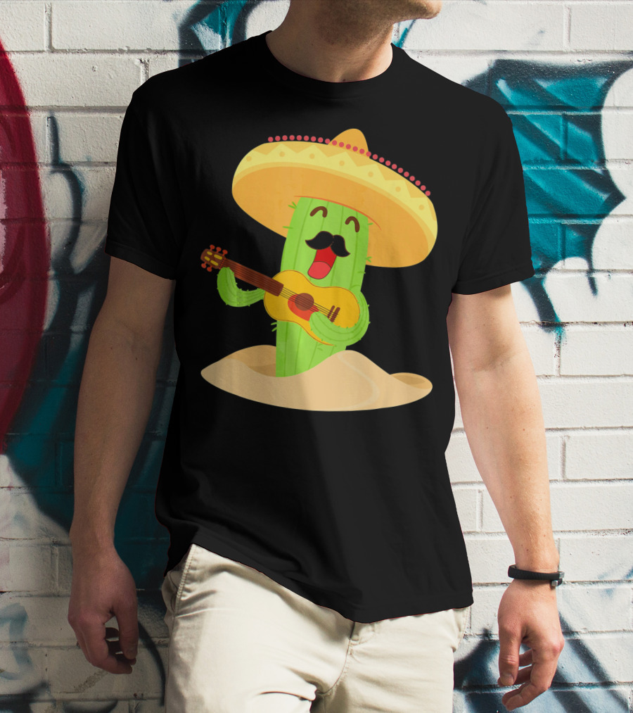 Happy Cinco De Mayo Cactus Guitarist With Sombrero T-Shirt