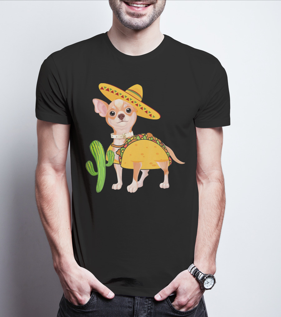 Funny Cinco De Mayo Fiesta Mexican Chihuahua Taco Sombrero Cactus T-Shirt