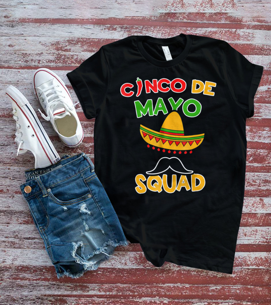Cinco De Mayo Squad Sombrero Mustache Pepper Fiesta T-Shirt