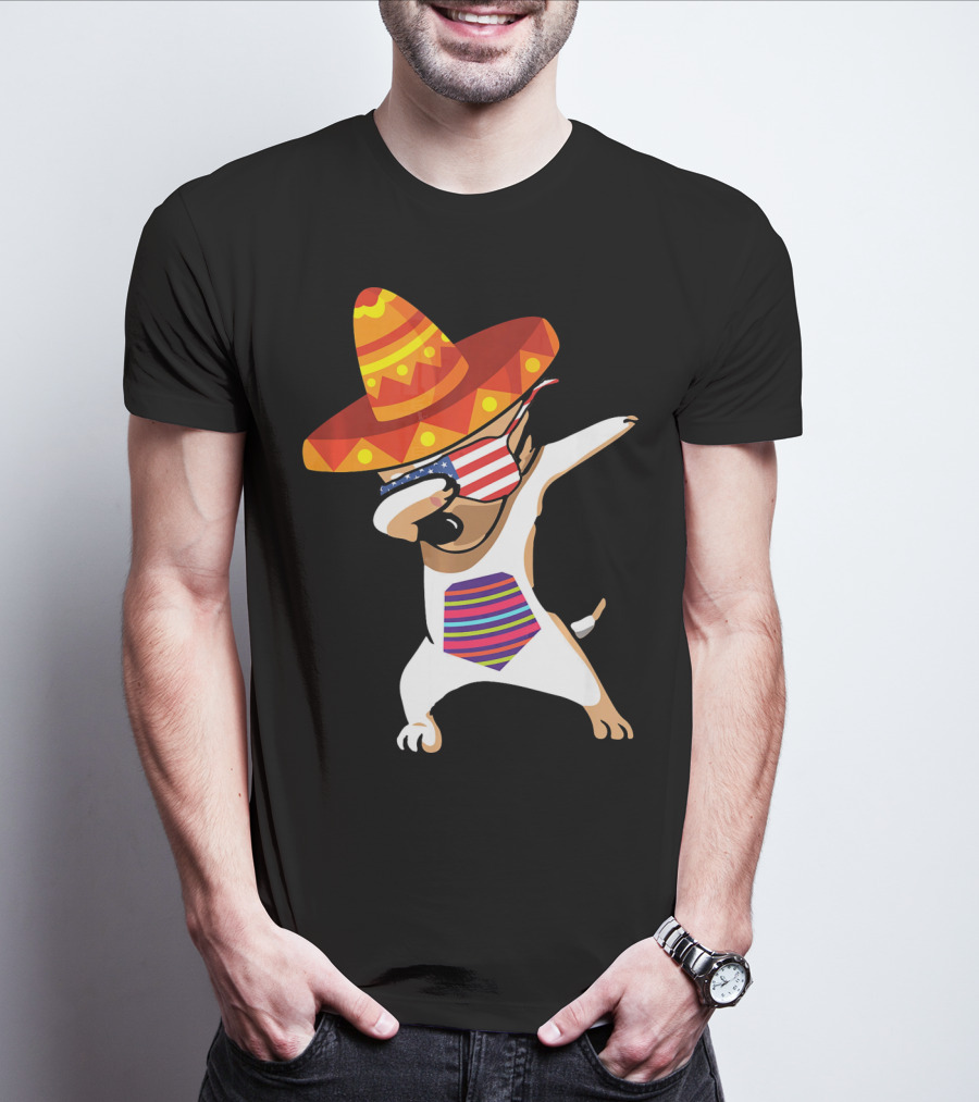 Sombrero Chihuahua Dabbing Mexican Chihuah American Flag Glasses T-Shirt