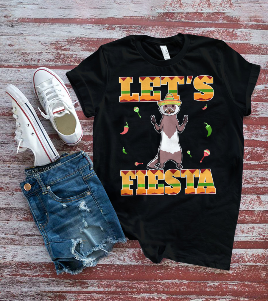 Let's Fiesta Ferret Sombrero Maracas Peppers Mexican T-Shirt