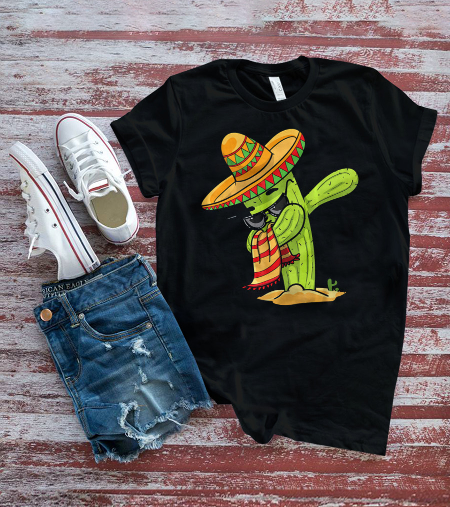 Dabbing Cactus Wearing Sombrero And Sunglasses T-Shirt