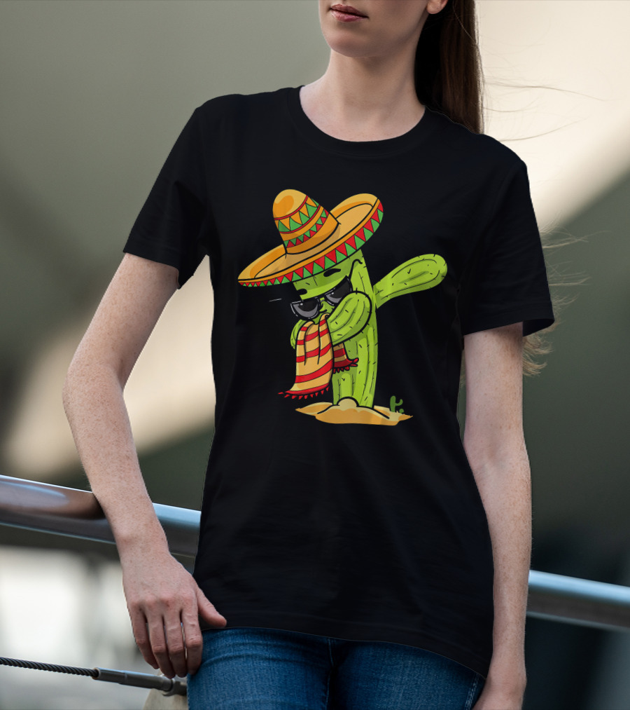 Dabbing Cactus Wearing Sombrero And Sunglasses T-Shirt
