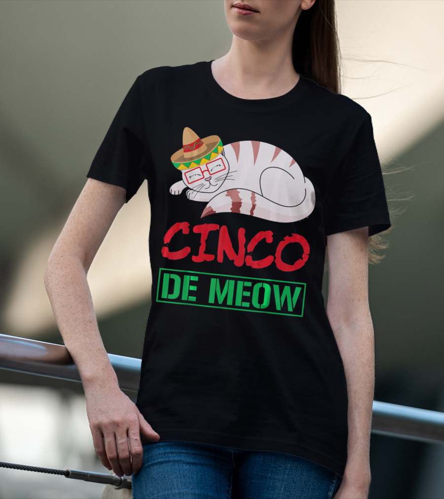 Cinco De Meow Funny Kitty With Sombrero Celebrating Mexican Holiday T-Shirt