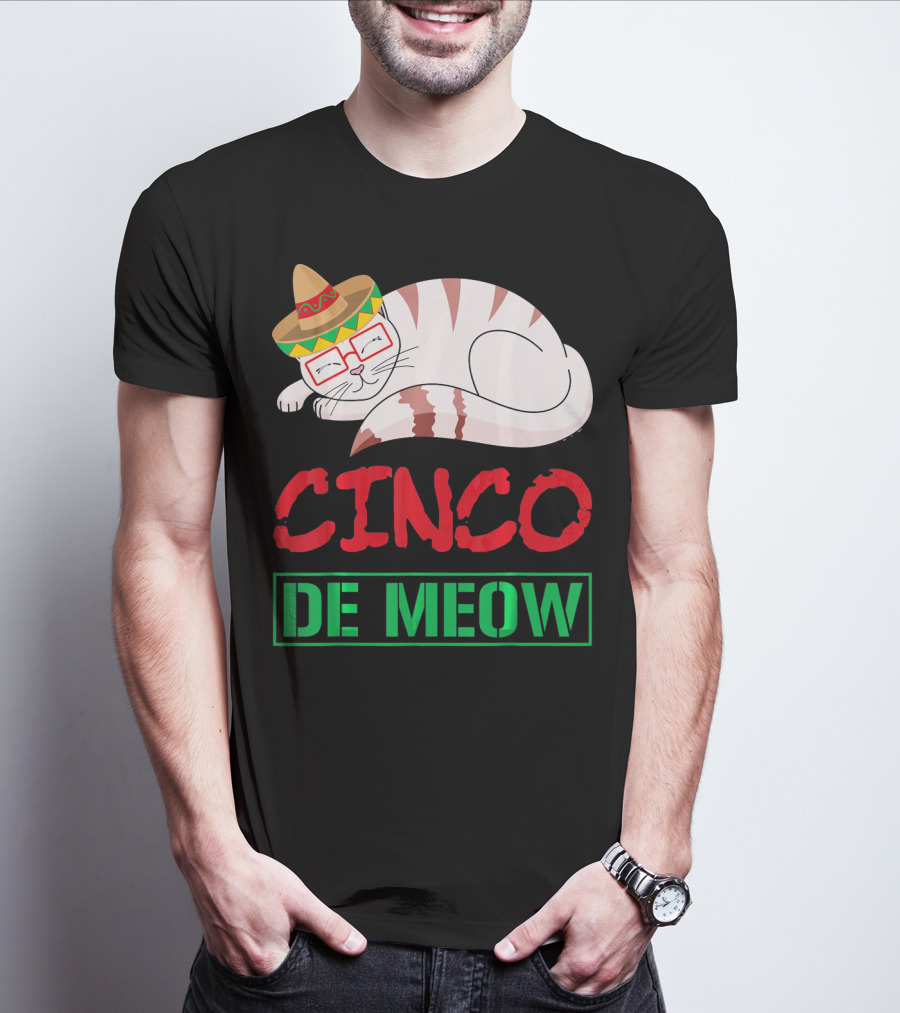 Cinco De Meow Funny Kitty With Sombrero Celebrating Mexican Holiday T-Shirt