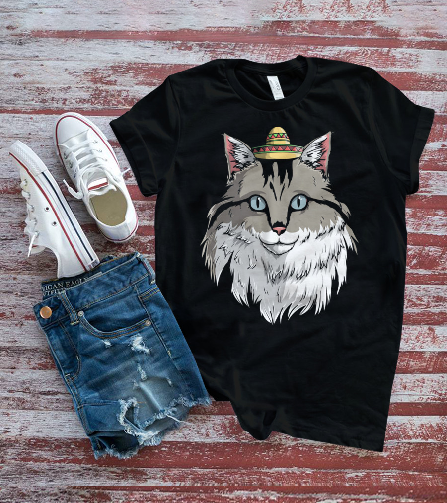 Maine Coon Cat Sombrero Fiesta Cinco De Mayo T-Shirt