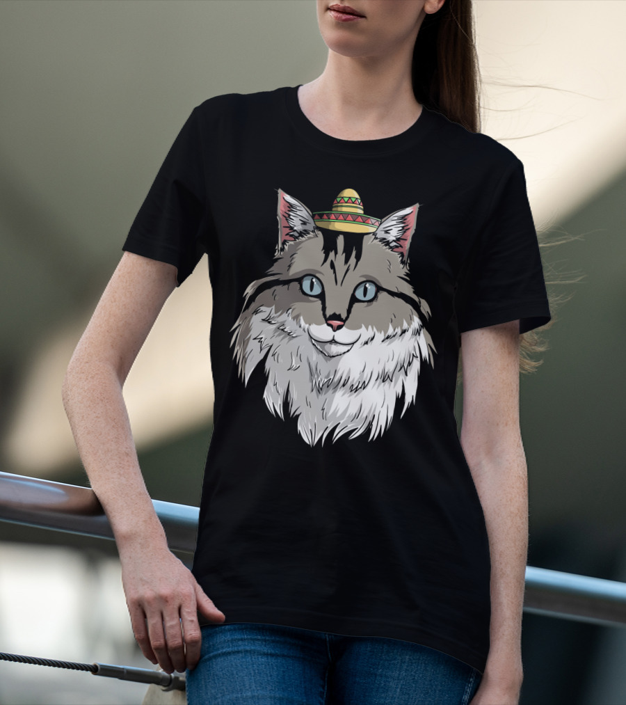 Maine Coon Cat Sombrero Fiesta Cinco De Mayo T-Shirt