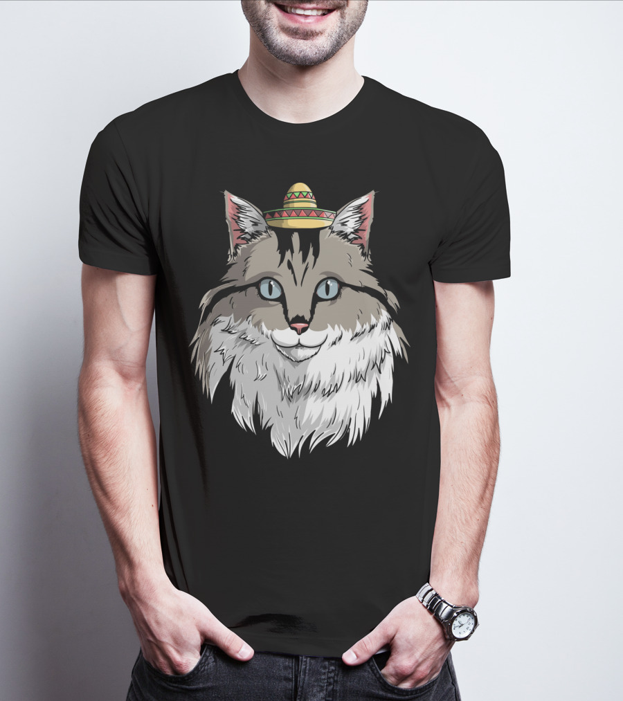 Maine Coon Cat Sombrero Fiesta Cinco De Mayo T-Shirt