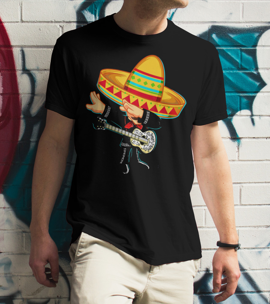 Dabbing Mexican Mariachi With Guitar Sombrero Cinco De Mayo T-Shirt
