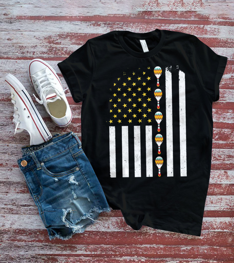 Cinco De Mayo Vintage American Flag With Maracas T-Shirt
