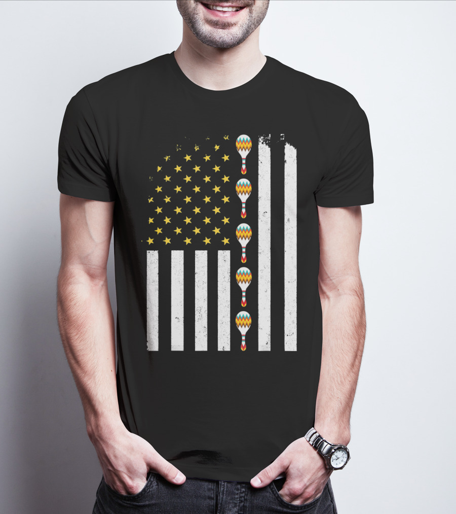 Cinco De Mayo Vintage American Flag With Maracas T-Shirt