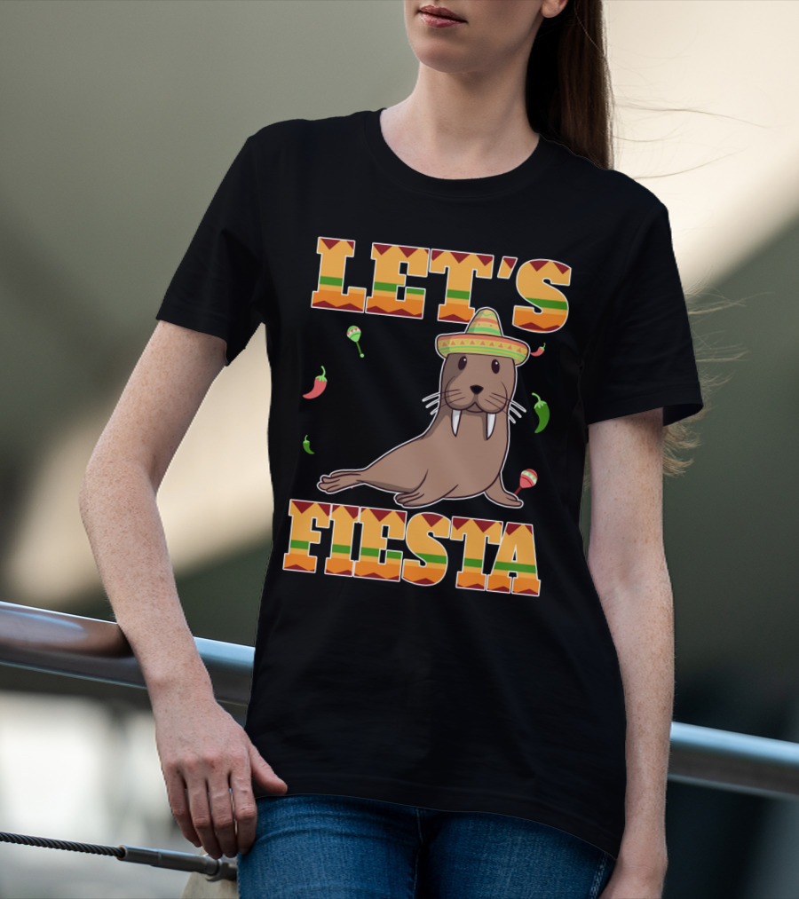 Let's Fiesta Walrus Sombrero Peppers Cinco De Mayo Mexican T-Shirt