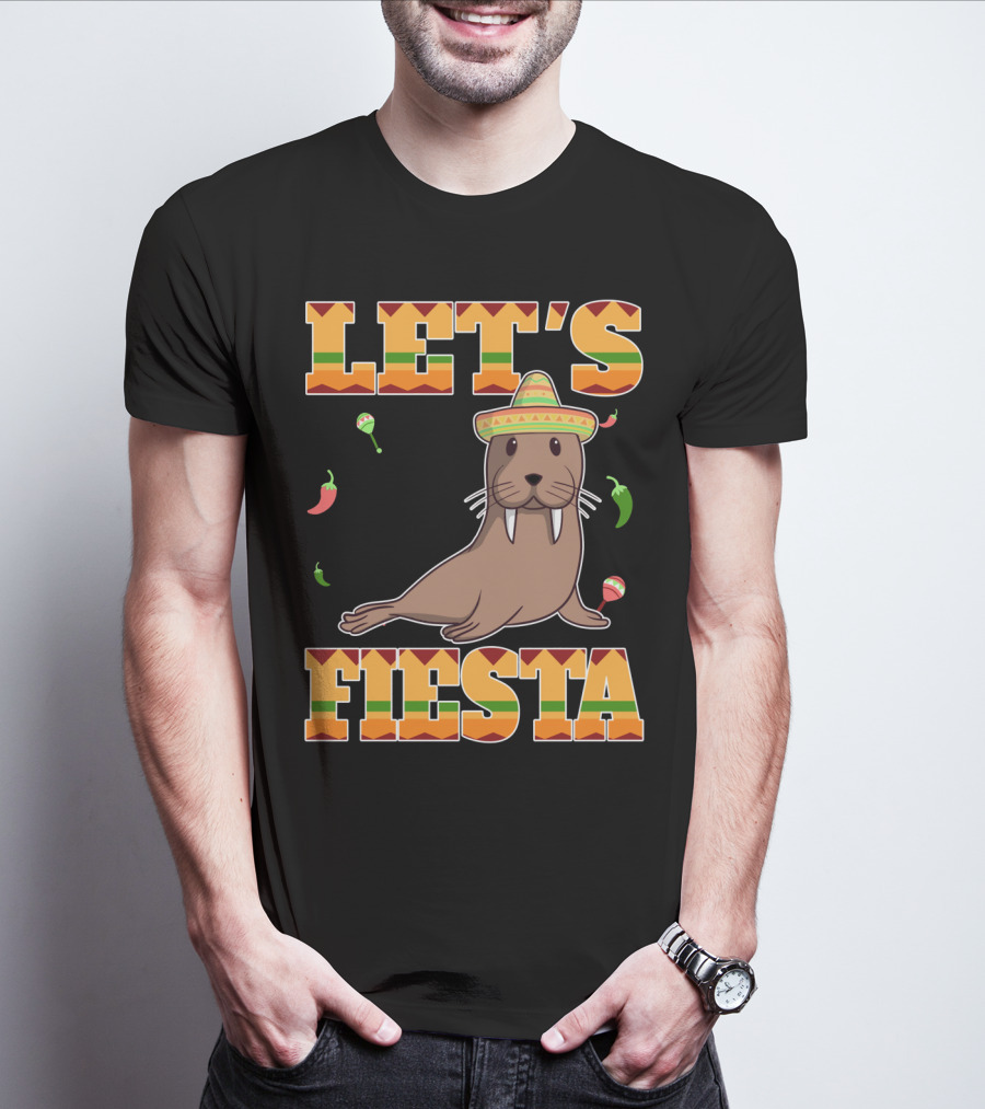 Let's Fiesta Walrus Sombrero Peppers Cinco De Mayo Mexican T-Shirt