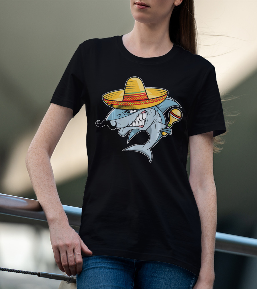 Cinco De Mayo Shark Wearing Sombrero With Maraca Mexican Fiesta T-Shirt