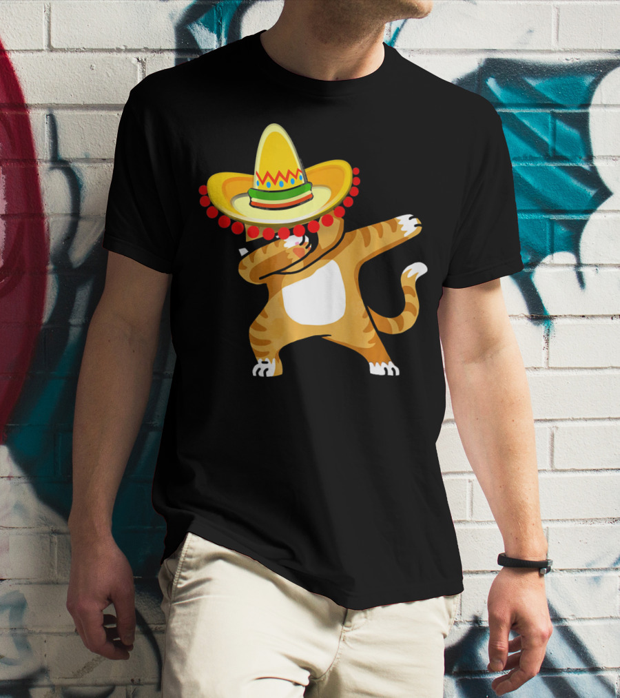 Cinco De Mayo Cat Dabbing Sombrero Fun T-Shirt