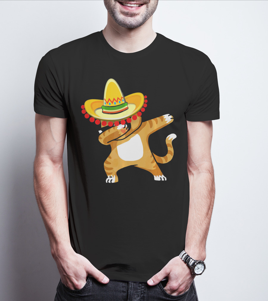 Cinco De Mayo Cat Dabbing Sombrero Fun T-Shirt