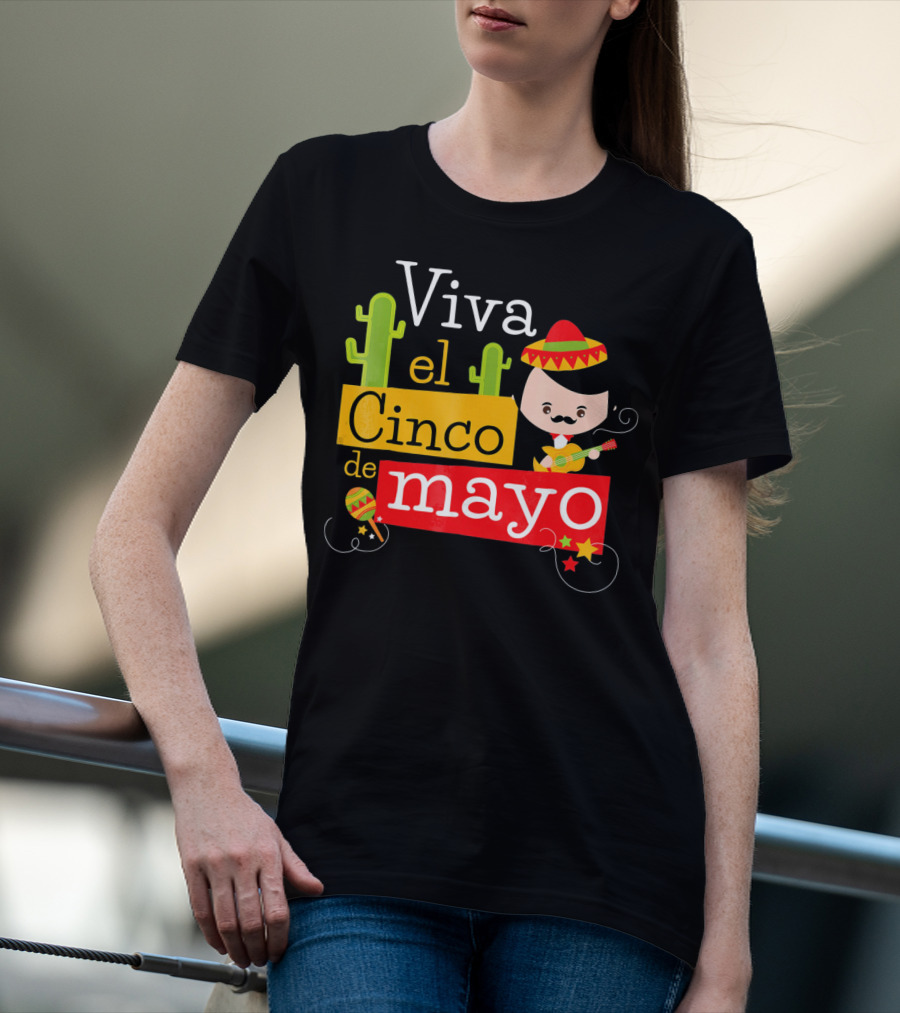 Viva El Cinco De Mayo Cactus Sombrero Guitar Mexico T-Shirt