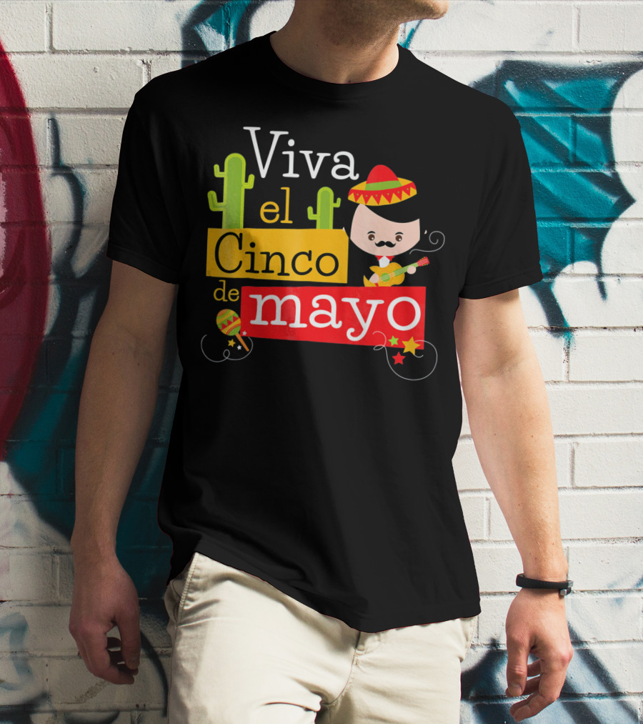 Viva El Cinco De Mayo Cactus Sombrero Guitar Mexico T-Shirt