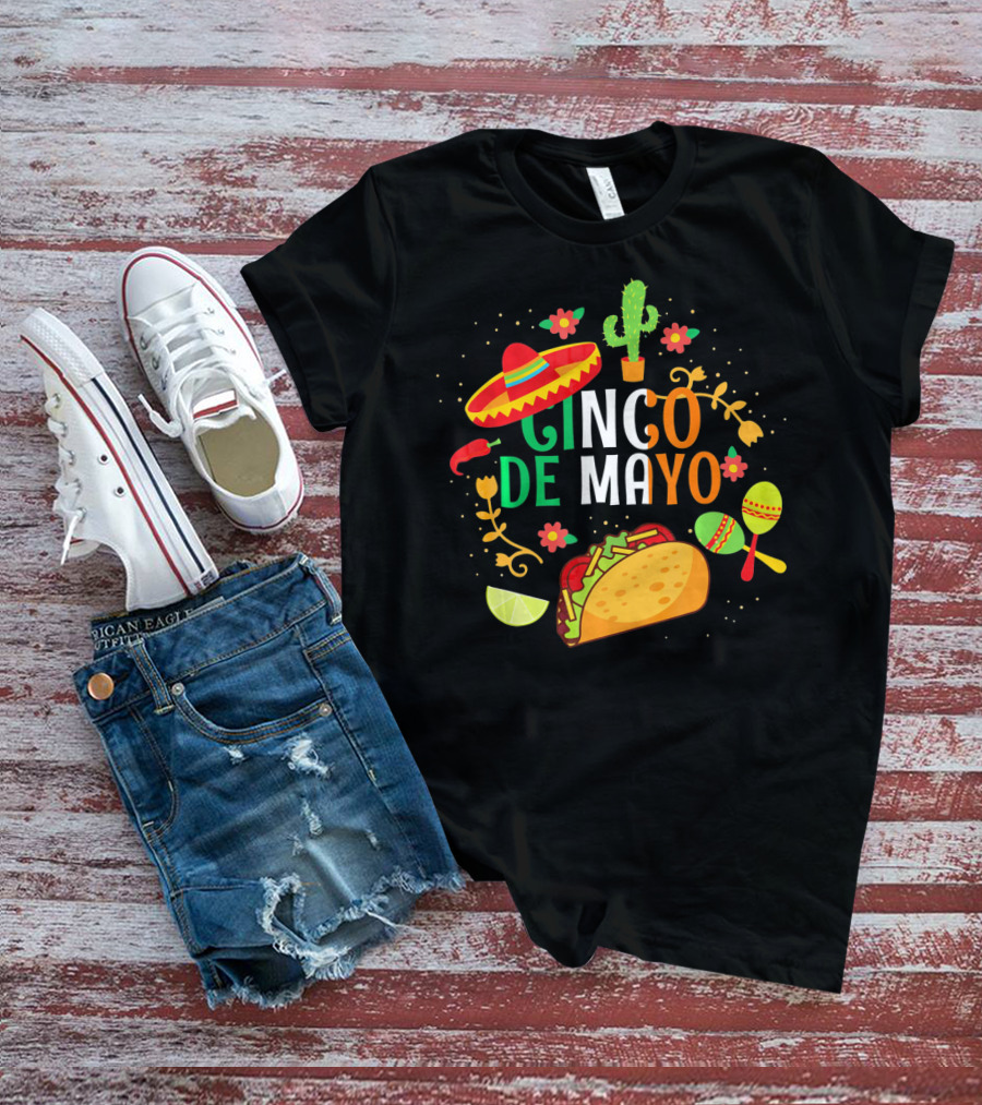 Cinco De Mayo Sombrero Taco Maracas Cactus Fiesta T-Shirt