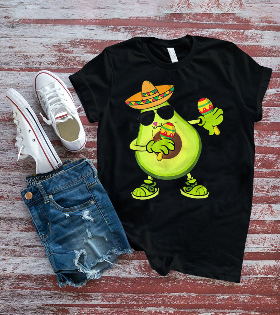 Dancing Avocado With Sombrero And Maracas T-Shirt