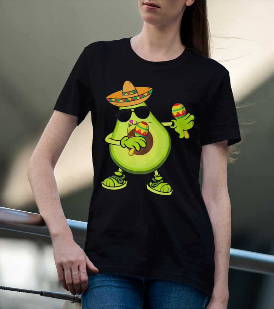 Dancing Avocado With Sombrero And Maracas T-Shirt