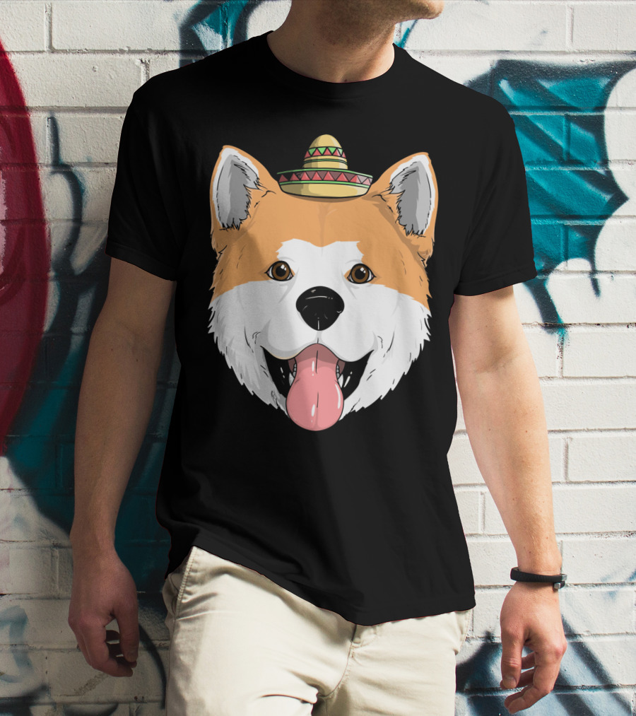 Akita Dog Sombrero Cinco De Mayo Fiesta T-Shirt
