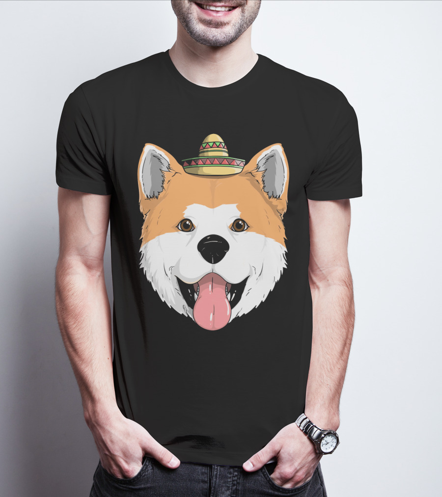 Akita Dog Sombrero Cinco De Mayo Fiesta T-Shirt