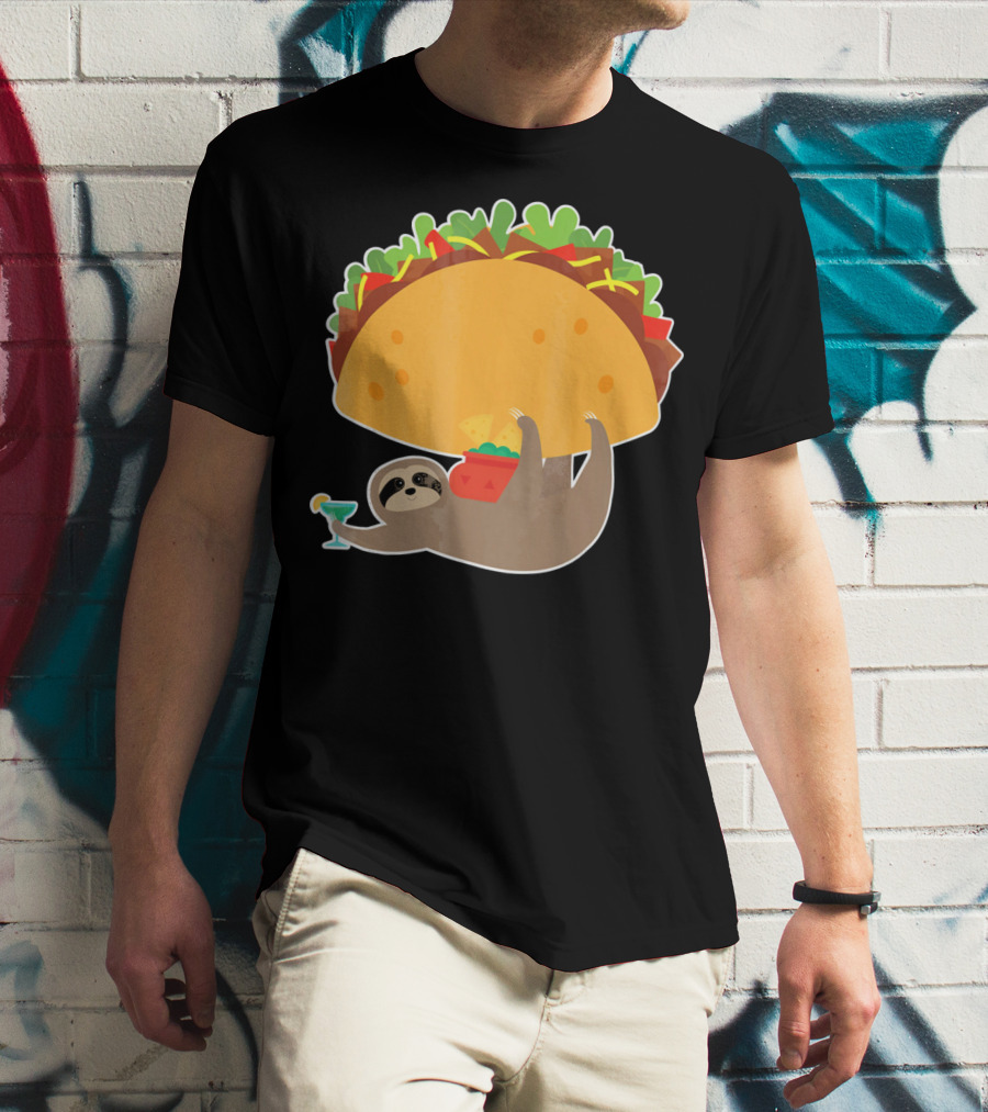 Funny Cinco De Mayo Sloth Taco Holding Margarita T-Shirt