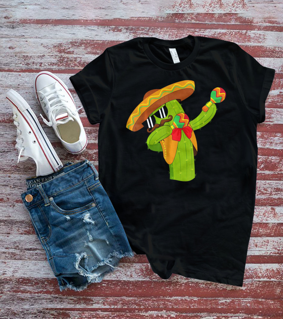 Cinco De Mayo Dabbing Cactus Sombrero Maracas T-Shirt