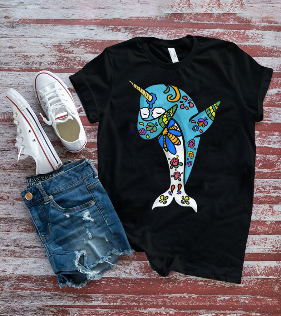 Cinco De Mayo Sugar Skull Narwhal Floral T-Shirt