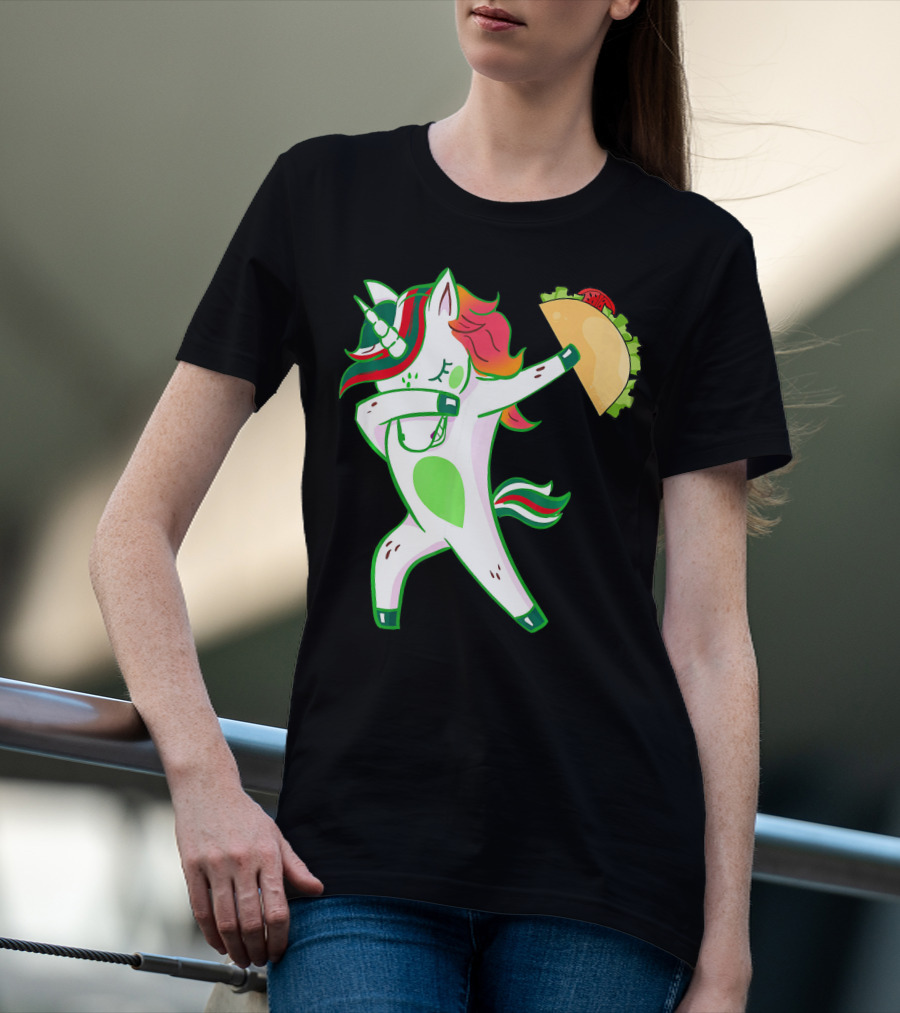 Unicorn Dabbing With Taco And Food Fun T-Shirt