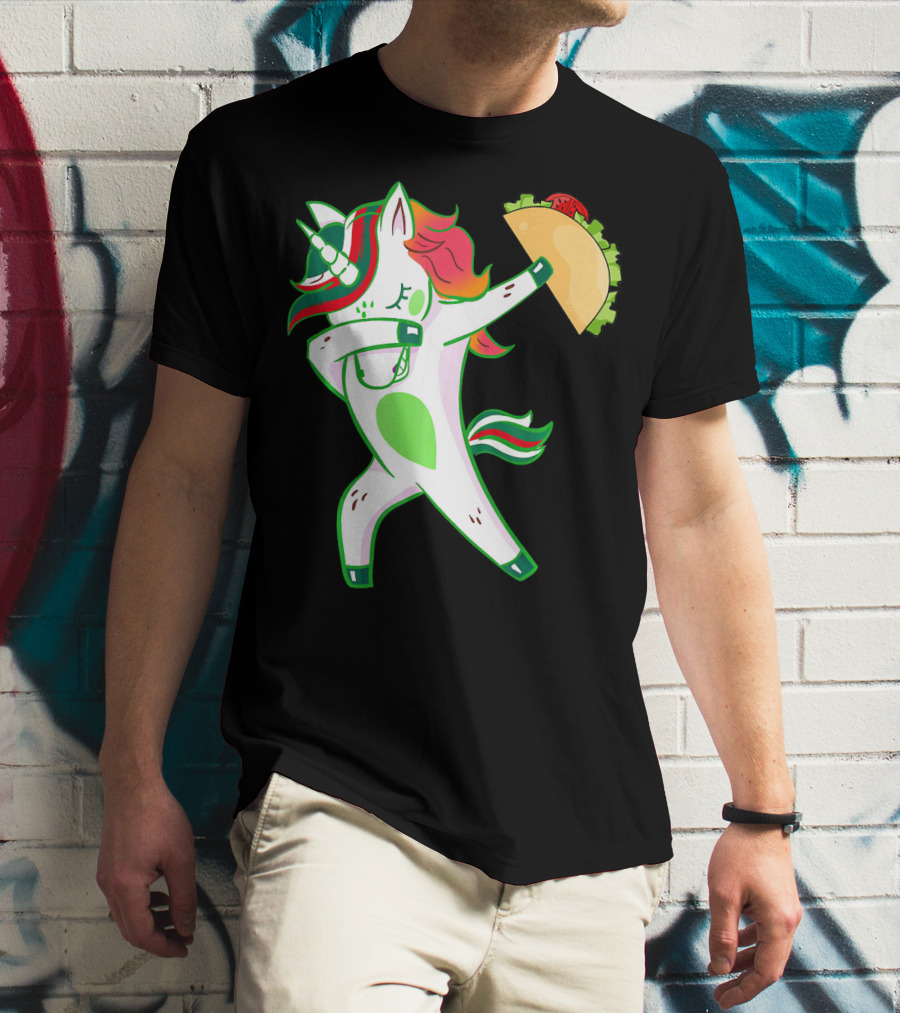 Unicorn Dabbing With Taco And Food Fun T-Shirt