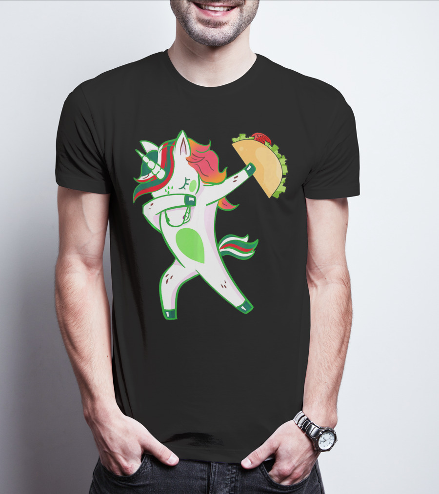 Unicorn Dabbing With Taco And Food Fun T-Shirt