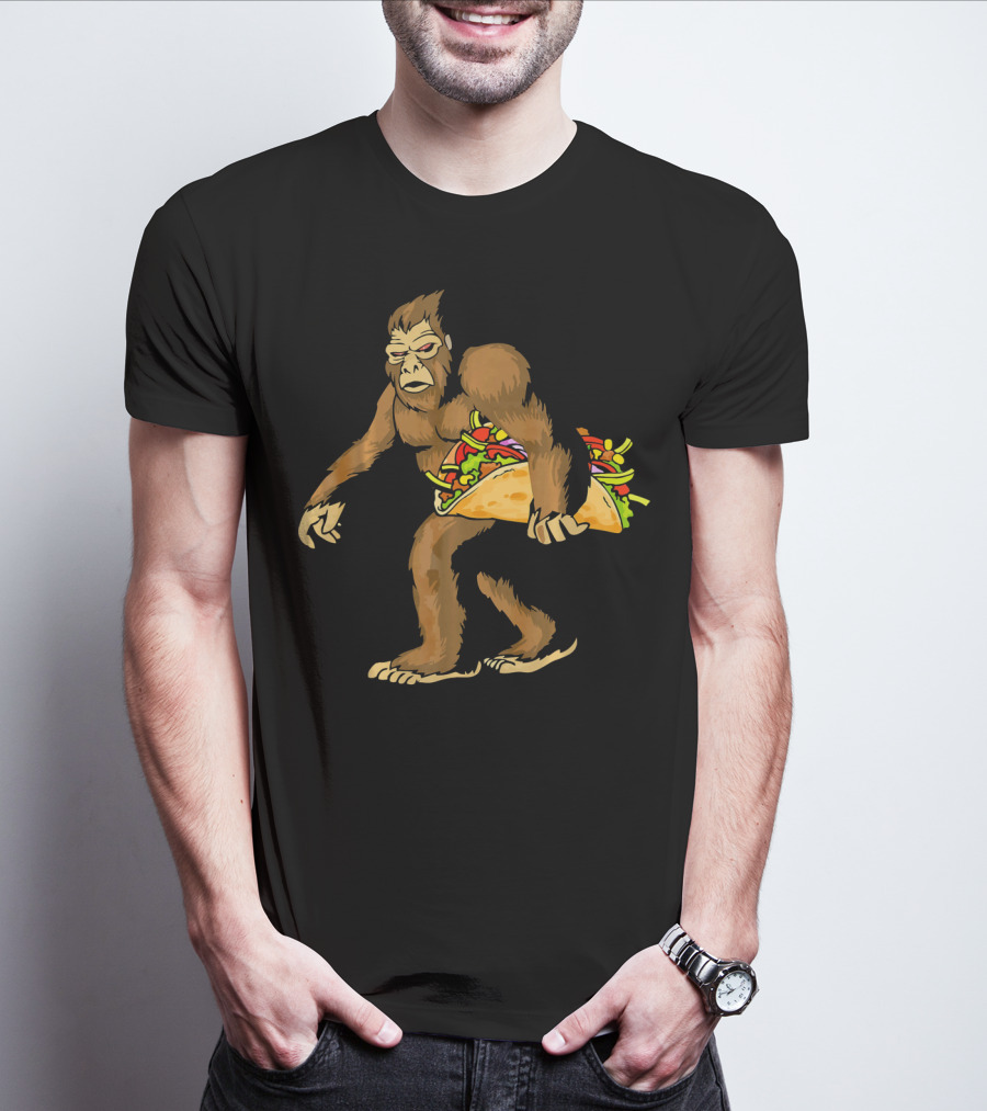 Mexican Taco Fiesta Party Bigfoot Holding Giant Taco T-Shirt
